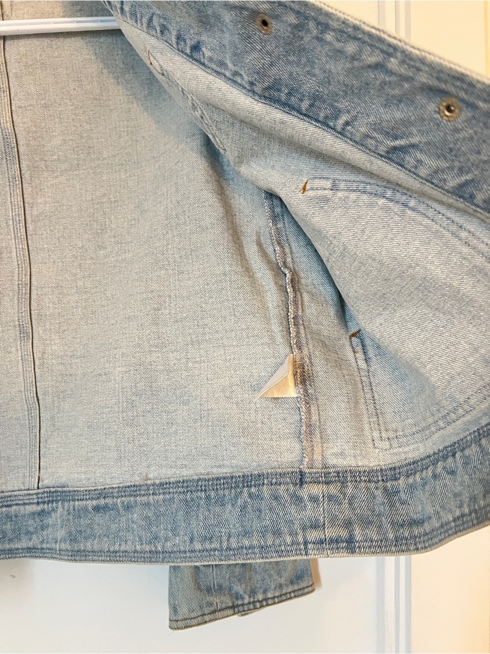 Woman Light Wash Denim Jacket with Mustard Corduroy Collar - Picture 8 of 15